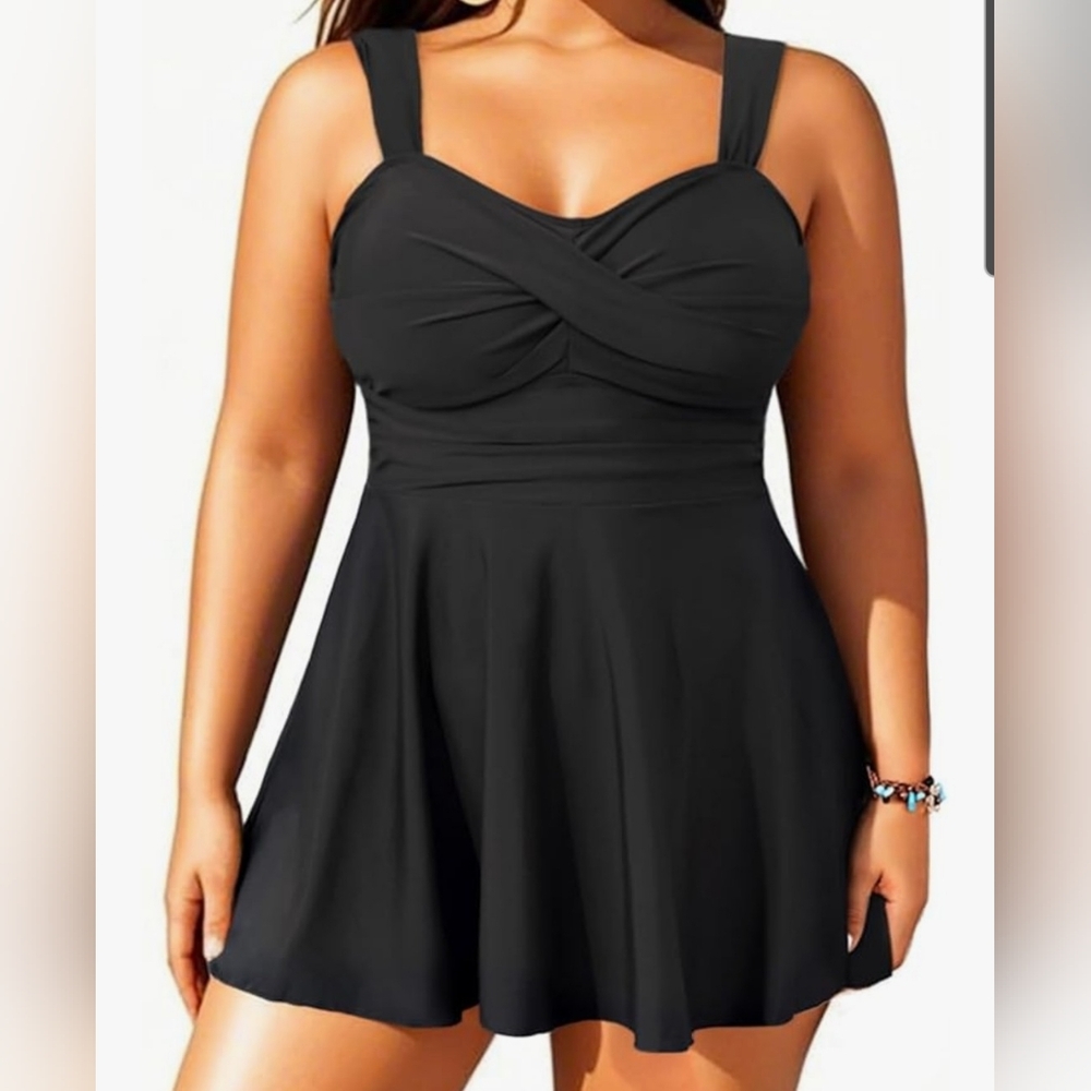 Elegant Aqua Eve  Black Women's Swim Dress No Bottoms Size 20W